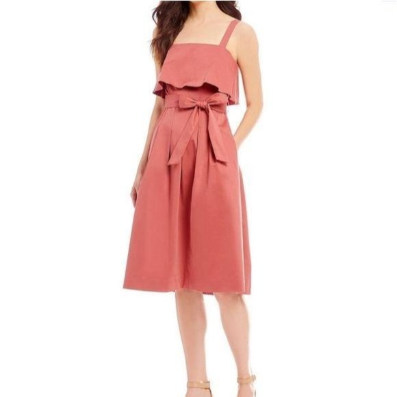 ANTONIO MELANI Dresses & Skirts - Antonio Melani Cristo Deep Coral Ruffle Sleeveless Belted Midi Dress X-Small 2